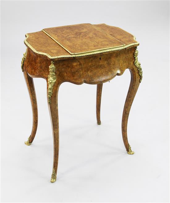 A 19th century Louis XV style walnut veneered poudreuse / teapoy, W.1ft 10in.